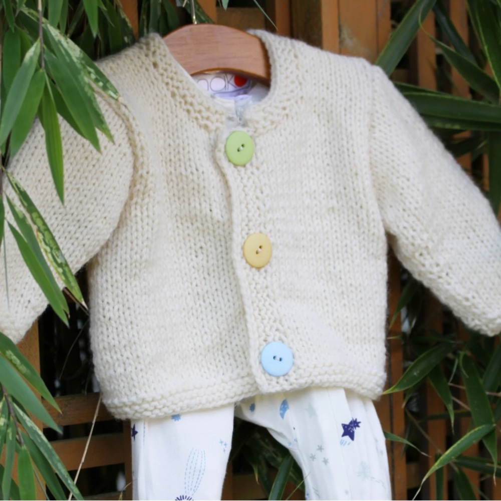 NWOT Mako Hand Knit Wool Blend Cardigan Natural